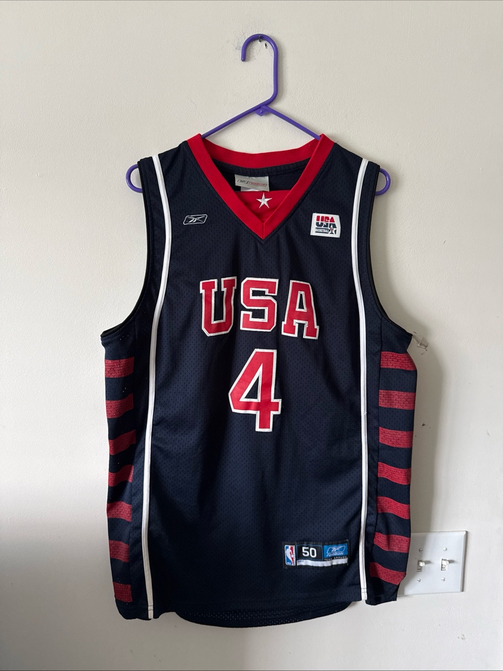 Men’s Reebok Allen Iverson #4 Team Usa 2004 Olympics Jersey Sz 50 - Rare